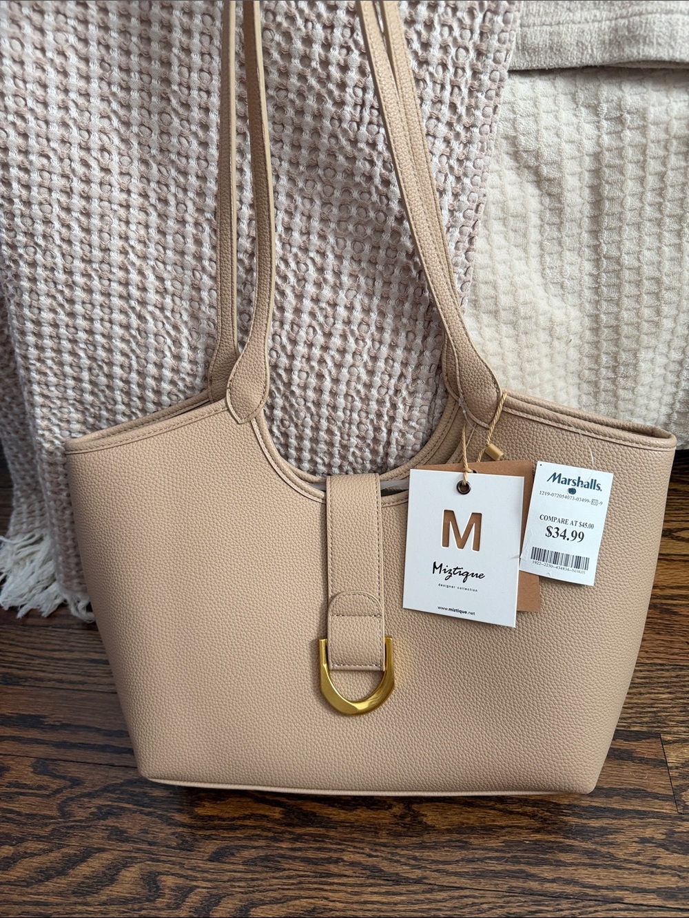 Miztique Beige Tote with Gold Accent Hardware
